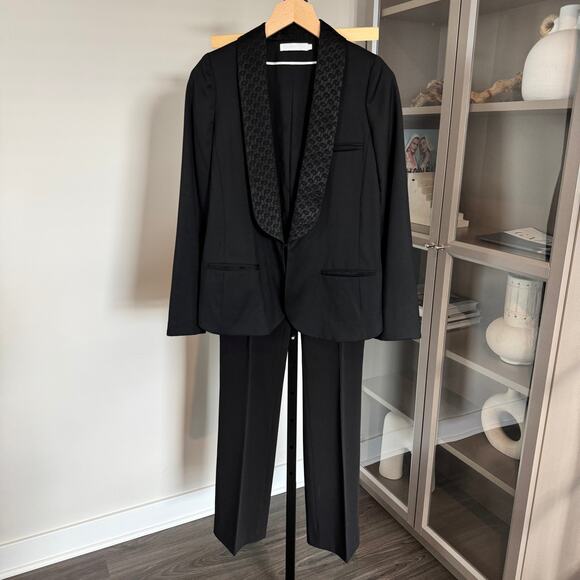 Anne Fontaine Pantsuit Suit Set Black Wool Morena Naima Blazer Trousers Size 36
